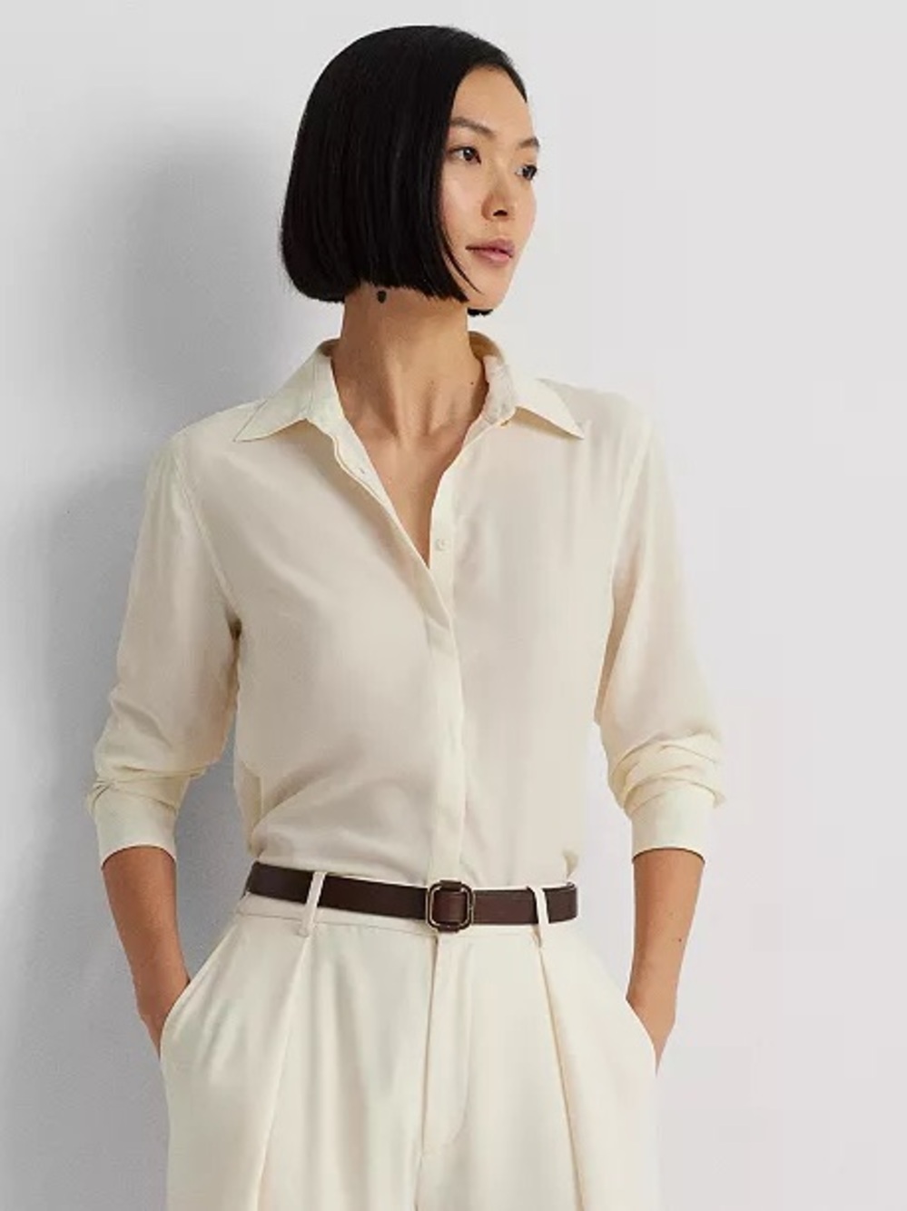 Lauren Ralph Lauren Cream Button-Down Collared Shirt